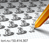 Profit increase and growing wealth concept as a sketch with multiple bags of money and a pencil drawing as a financial gain investment and economic activity with 3D illustration elements. Стоковое фото, агентство Ingram Publishing / Фотобанк Лори
