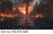 Catastrophic Destruction in a Burning City at Sunset Reveals a Haunting Landscape. Стоковое AI-видео, аниматор Юлия Гапеенко / Фотобанк Лори