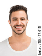 Portrait of a handsome latin man smiling, isolated on white background. Стоковое фото, агентство Ingram Publishing / Фотобанк Лори