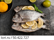 uncooked seafood fish with slices lemon. Стоковое фото, агентство Ingram Publishing / Фотобанк Лори