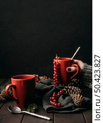 front view mugs with hot drink cranberries. Стоковое фото, агентство Ingram Publishing / Фотобанк Лори