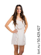 Beautiful woman smiling, isolated over a white background. Стоковое фото, агентство Ingram Publishing / Фотобанк Лори
