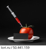 front view tomato filled with syringes. Стоковое фото, агентство Ingram Publishing / Фотобанк Лори