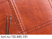 top view leather with needles copy space. Стоковое фото, агентство Ingram Publishing / Фотобанк Лори
