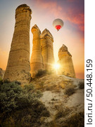 Love valley in Goreme national park. Cappadocia, Turkey. Valley of love at dawn. Стоковое фото, агентство Ingram Publishing / Фотобанк Лори