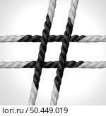 Hashtag Social Issues as a concept for microblogging networks or blogging network as a group of ropes connected together as a hyperlink symbol for internet media sharing. Стоковое фото, агентство Ingram Publishing / Фотобанк Лори