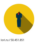 Dress On Hanger With Sale Tag Icon. Flat Circle Stencil Design With Long Shadow. Vector Illustration. Стоковая иллюстрация, агентство Ingram Publishing / Фотобанк Лори