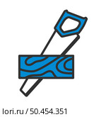 Handsaw Cutting A Plank Icon. Editable Bold Outline With Color Fill Design. Vector Illustration. Стоковая иллюстрация, агентство Ingram Publishing / Фотобанк Лори