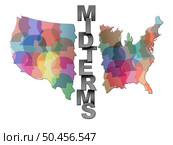 Midterm elections and Midterms concept or United States elections and USA vote and divided American politics as different philosophy as cultures and ideology in conflict in the United States in a 3D illustration style. Стоковое фото, агентство Ingram Publishing / Фотобанк Лори