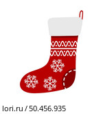 Christmas stocking. Decorative red sock with ornament. Design element for the winter holidays, events, discounts, and sales. Vector illustration. Стоковая иллюстрация, агентство Ingram Publishing / Фотобанк Лори