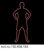 Neon man holding hands on belt confidence concept silhouette manager business icon black color vector illustration flat style simple imagein circle round red color vector illustration image flat style light. Neon man holding hands on belt confidence concept silhouette manager business icon black color illustration in circle round red color vector illustration image flat style. Стоковая иллюстрация, агентство Ingram Publishing / Фотобанк Лори