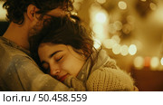A man and a woman are locked in a close embrace, showing affection and intimacy towards each other. Стоковое AI-изображение, AI-художник Данила Большаков / Фотобанк Лори