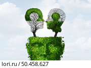Cognitive Dissonance and Rationalization as logical reasoning or mental illness as a troubled mind and brain conflict as a tree shaped as a human head with 3D illustration elements. Стоковое фото, агентство Ingram Publishing / Фотобанк Лори