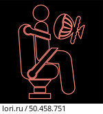 Neon driver at the wheel of a vehicle wearing a seat belt and airbag Man driving car red color vector illustration image flat style light. Neon driver at the wheel of a vehicle wearing a seat belt and airbag Man driving car red color vector illustration image flat style. Стоковая иллюстрация, агентство Ingram Publishing / Фотобанк Лори