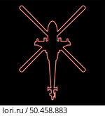 Neon helicopter top view Battle helicopter red color vector illustration image flat style light. Neon helicopter top view Battle helicopter red color vector illustration image flat style. Стоковая иллюстрация, агентство Ingram Publishing / Фотобанк Лори