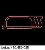 Neon hacksaw for metal and manual using Hand saw Repair tool red color vector illustration image flat style light. Neon hacksaw for metal and manual using Hand saw Repair tool red color vector illustration image flat style. Стоковая иллюстрация, агентство Ingram Publishing / Фотобанк Лори