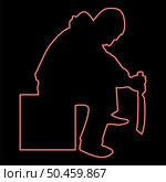 Neon man with sword machete Cold weapons in hand military man Soldier Serviceman in various positions Hunter with knife Fight poses Strong defender Warrior concept Weaponry Sitting on box red color vector illustration image flat style light. Neon man with sword machete Cold weapons in hand military man Soldier Serviceman in positions Hunter with knife Fight poses Strong defender Warrior concept Weaponry Sit on box red color vector illustration image flat style. Стоковая иллюстрация, агентство Ingram Publishing / Фотобанк Лори