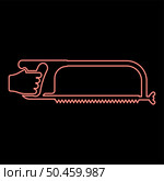 Neon hacksaw for metal in hand Saw tool Cutting red color vector illustration image flat style light. Neon hacksaw for metal in hand Saw tool Cutting red color vector illustration image flat style. Стоковая иллюстрация, агентство Ingram Publishing / Фотобанк Лори