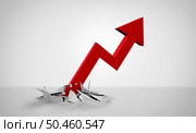 Upward Growth Trend and soaring stock market performance or rising inflation and growing interst rates as high mrtgage payments and increasing consumer prices  as a red arrow symbol of up and upward trend with 3D illustration elements. Стоковое фото, агентство Ingram Publishing / Фотобанк Лори