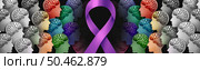 Alzheimers Awareness purple Ribbon as a progressive neurodegenerative memory loss disorder with declining cognitive function as a symbol for dementia and treating neurological disorders in a 3D illustration style. Стоковое фото, агентство Ingram Publishing / Фотобанк Лори