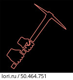 Neon mining pickaxe Mattock pick axe in hand red color vector illustration image flat style light. Neon mining pickaxe Mattock pick axe in hand red color vector illustration image flat style. Стоковая иллюстрация, агентство Ingram Publishing / Фотобанк Лори