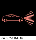 Neon car radio signals sensor smart technology autopilot front direction red color vector illustration image flat style light. Neon car radio signals sensor smart technology autopilot front direction red color vector illustration image flat style. Стоковая иллюстрация, агентство Ingram Publishing / Фотобанк Лори