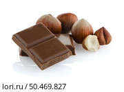 Chocolate parts and cinnamon sticks isolated on white background. Стоковое фото, агентство Ingram Publishing / Фотобанк Лори