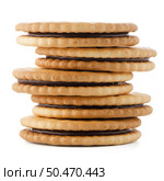 Sandwich biscuits with chocolate filling on a white background. Стоковое фото, агентство Ingram Publishing / Фотобанк Лори