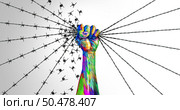 Social liberation and justice or freedom symbol as a fist of diversity for powerful nonviolent resistance as an icon of power and liberty from injustice in a 3D illustration style. Стоковое фото, агентство Ingram Publishing / Фотобанк Лори