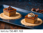 Карамельно-шоколадный десерт, Caramel chocolate dessert. Стоковое AI-изображение, AI-художник AllNikArt / Фотобанк Лори