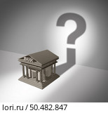 Banking System Uncertainty and Bank default questions or economic Crisis as Banks in debt with financial instability or insolvency concept as an urgent problem as a 3D illustration. Стоковое фото, агентство Ingram Publishing / Фотобанк Лори