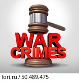 War Crimes and international criminal court concept as global laws of war  and criminal treatment of prisoners or inhumane actions during wars as a 3D illustration. Стоковое фото, агентство Ingram Publishing / Фотобанк Лори