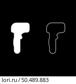 Contactly thermometer pyrometer medical digital non-contact infrared for measure body ambient temperature without contact prevention of coronavirus disease electronic safety concept set icon white color vector illustration image simple solid fill outline contour line thin flat style. Contactly thermometer pyrometer medical digital non-contact infrared for measure body ambient temperature without contact prevention of coronavirus disease electronic safety concept set icon white color vector illustration image solid fill outline contour . Стоковая иллюстрация, агентство Ingram Publishing / Фотобанк Лори