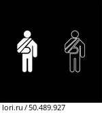 Man with broken arm hand gypsum injured stick using sticks person trauma concept elastic bandage on human immobilize support bone sling cast fracture trauma set icon white color vector illustration image simple solid fill outline contour line thin flat style. Man with broken arm hand gypsum injured stick using sticks person trauma concept elastic bandage on human immobilize support bone sling cast fracture trauma set icon white color vector illustration image solid fill outline contour line thin flat style. Стоковая иллюстрация, агентство Ingram Publishing / Фотобанк Лори