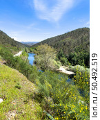 Point of view shot of riding a bicycle in Sever do Vouga, Portugal. Features a wide view of the bike track and the natural scenery. Стоковое фото, агентство Ingram Publishing / Фотобанк Лори
