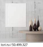 3D illustration mockup photo frame on the wall in living room, minimal style interior with modern furniture decoration concept, rendering. Стоковое фото, агентство Ingram Publishing / Фотобанк Лори