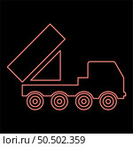 Neon reactive system volley fire salvo artillery American multiple launch on wheeled chassis high mobility army military truck red color vector illustration image flat style light. Neon reactive system volley fire salvo artillery American multiple launch on wheeled chassis high mobility army military truck air defense anti aircraft red color vector illustration image flat style. Стоковая иллюстрация, агентство Ingram Publishing / Фотобанк Лори
