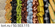 Commodity And Commodities and economic goods and natural resources or goods to trade or exchange as a stock market trading as crude oil coffee beans copper gold with 3D illustration elements. Стоковое фото, агентство Ingram Publishing / Фотобанк Лори