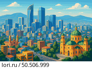 Expanded view of Addis Ababa center with mountains and modern buildings. Стоковая иллюстрация, иллюстратор Максим Гребешков / Фотобанк Лори