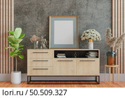 3D illustration, Mockup photo frame on the wall of living room, Interior with houseplant, vases and beautiful furniture, rendering. Стоковое фото, агентство Ingram Publishing / Фотобанк Лори