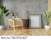 3D illustration, Mockup photo frame in living room, Interior of comfortable with luxury furniture and decorate in minimal style with houseplant in pot, rendering. Стоковое фото, агентство Ingram Publishing / Фотобанк Лори