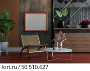3D illustration, Mockup photo frame in living room, Interior of comfortable with luxury furniture and decorate in minimal style with houseplant in pot, rendering. Стоковое фото, агентство Ingram Publishing / Фотобанк Лори