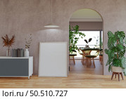 3D illustration, Mockup photo frame in dining room, Interior of comfortable with luxury furniture and decorate in minimal style with houseplant in pot, rendering. Стоковое фото, агентство Ingram Publishing / Фотобанк Лори