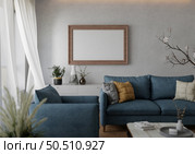 3D illustration, Mockup photo frame in living room, Interior of comfortable with luxury furniture and decorate in minimal style with houseplant in pot, rendering. Стоковое фото, агентство Ingram Publishing / Фотобанк Лори
