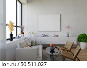 3D illustration, Mockup photo frame in living room, Interior of comfortable with luxury furniture and decorate in minimal style with houseplant in pot, rendering. Стоковое фото, агентство Ingram Publishing / Фотобанк Лори