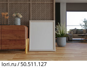 3D illustration, Mockup photo frame in living room, Interior of comfortable with luxury furniture and decorate in minimal style with houseplant in pot, rendering. Стоковое фото, агентство Ingram Publishing / Фотобанк Лори