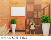 3D illustration, Mockup photo frame in living room, Interior of comfortable with luxury furniture and decorate in minimal style with houseplant in pot, rendering. Стоковое фото, агентство Ingram Publishing / Фотобанк Лори