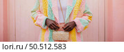 Pastel Striped Cardigan and Beaded Bag Fashion. Стоковое AI-изображение, AI-художник Данила Большаков / Фотобанк Лори