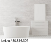 Bathroom with bathtub with picture frame mounted on the wall. Стоковое фото, агентство Ingram Publishing / Фотобанк Лори