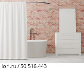 Bathroom with bathtub with picture frame mounted on the wall. Стоковое фото, агентство Ingram Publishing / Фотобанк Лори